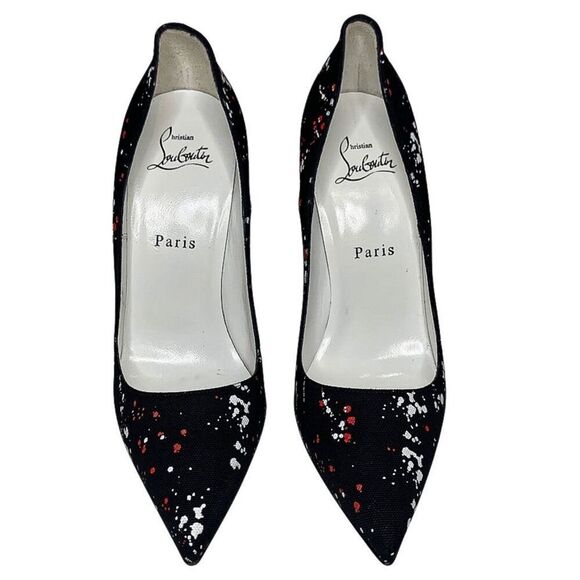 Christian Louboutin So Kate 120mm Pumps EU 38 US 8 Toile Splash Black High Heels - Picture 2 of 10